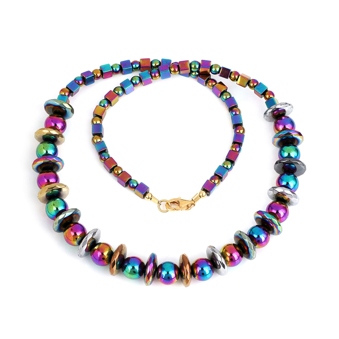 Rainbow Hematite Beads Choker Necklace