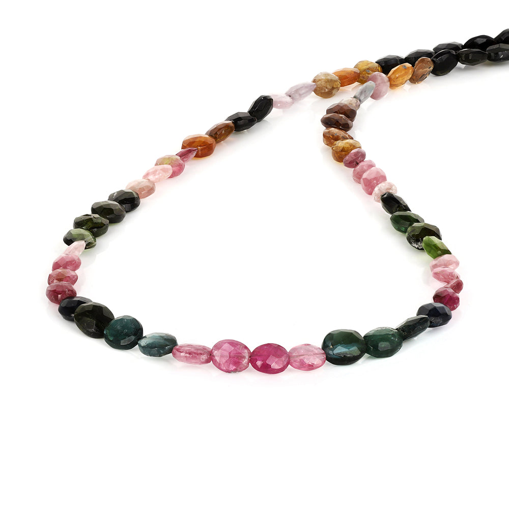 Multi Tourmaline Oval Beads Silver Necklace