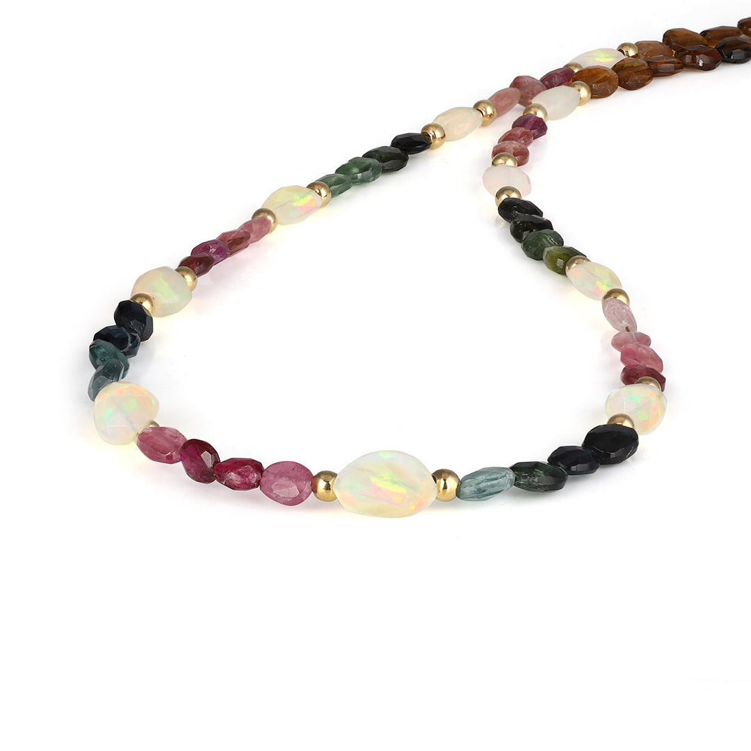 Multi Tourmaline and Ethiopian Opal Silver Necklace