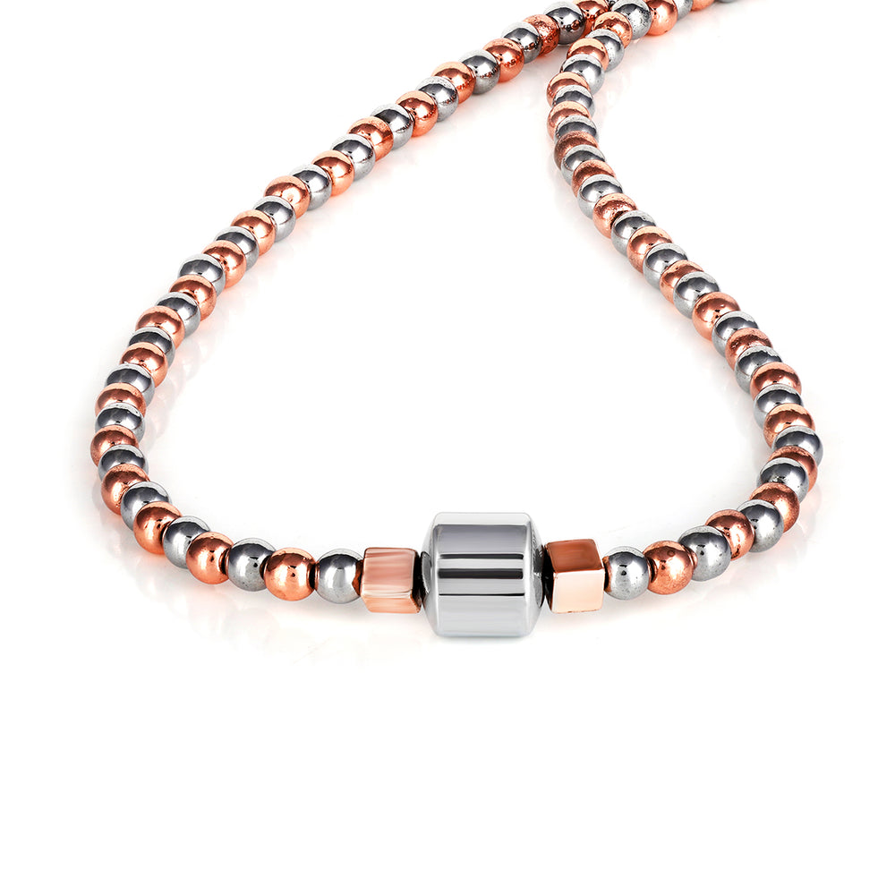 Hematite Beads Rose Gold and Silver Choker Necklace