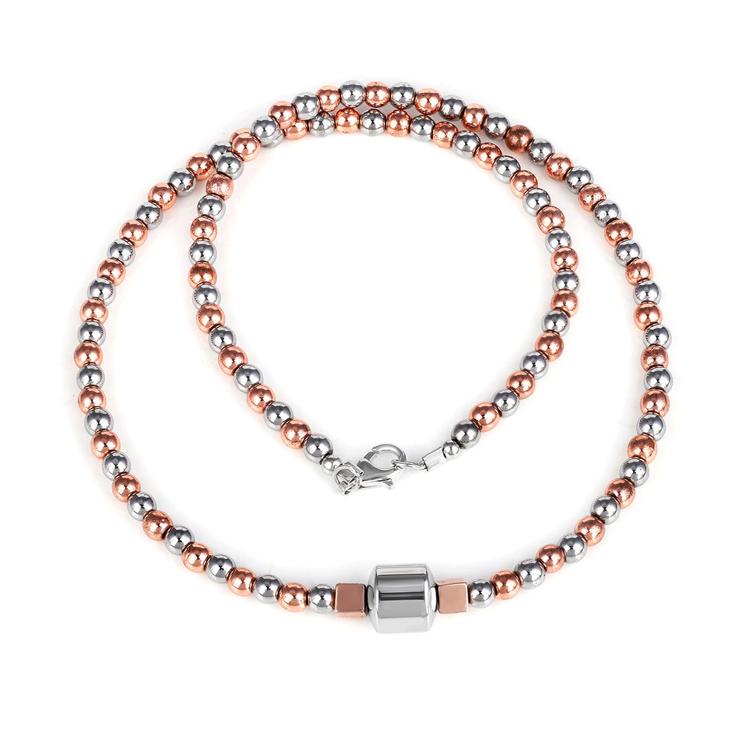 Hematite Beads Rose Gold and Silver Choker Necklace