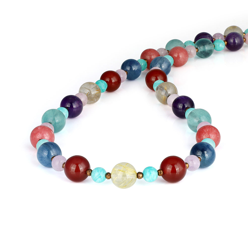 Multi Gemstone Beads Choker Silver Necklace