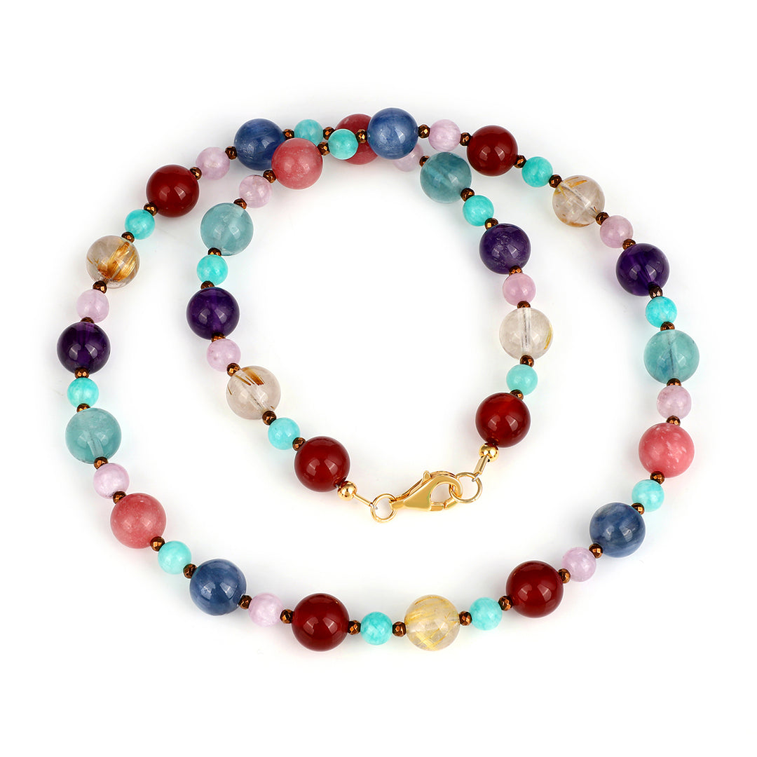 Multi Gemstone Beads Choker Silver Necklace