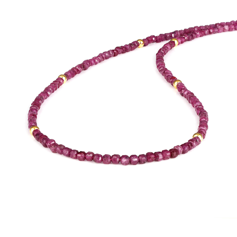 Ruby Cube Beads Silver Necklace