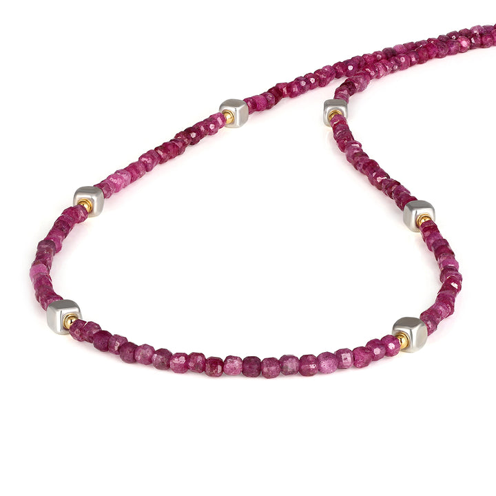 Sterling Silver Ruby Beads Necklace