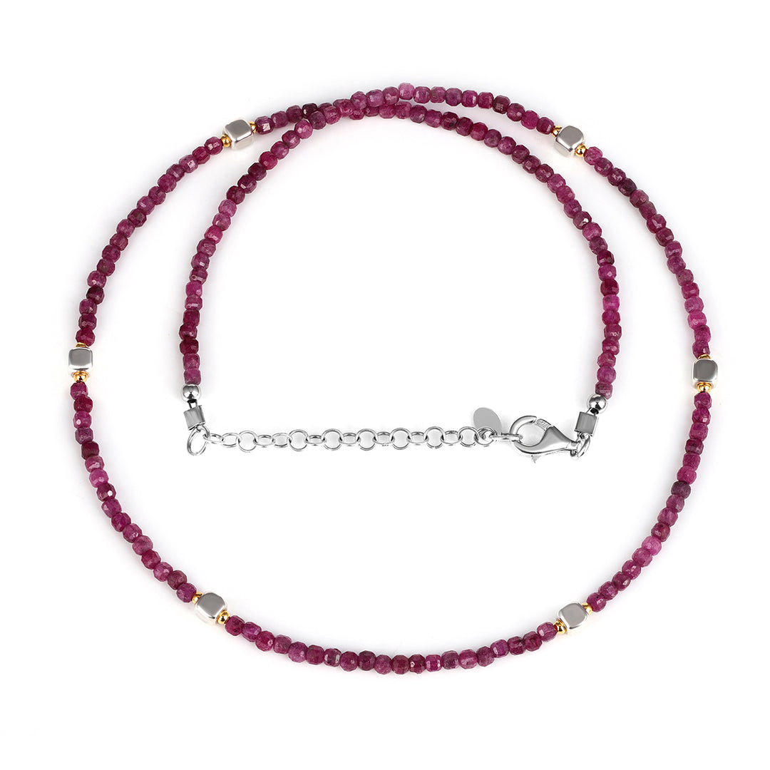 Sterling Silver Ruby Beads Necklace