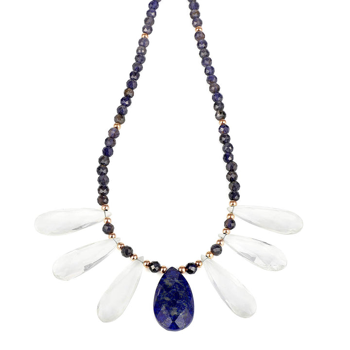 Iolite, Crystal Quartz and Lapis Lazuli Silver Necklace