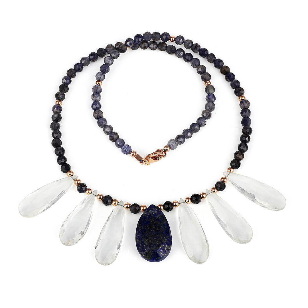 Iolite, Crystal Quartz and Lapis Lazuli Silver Necklace