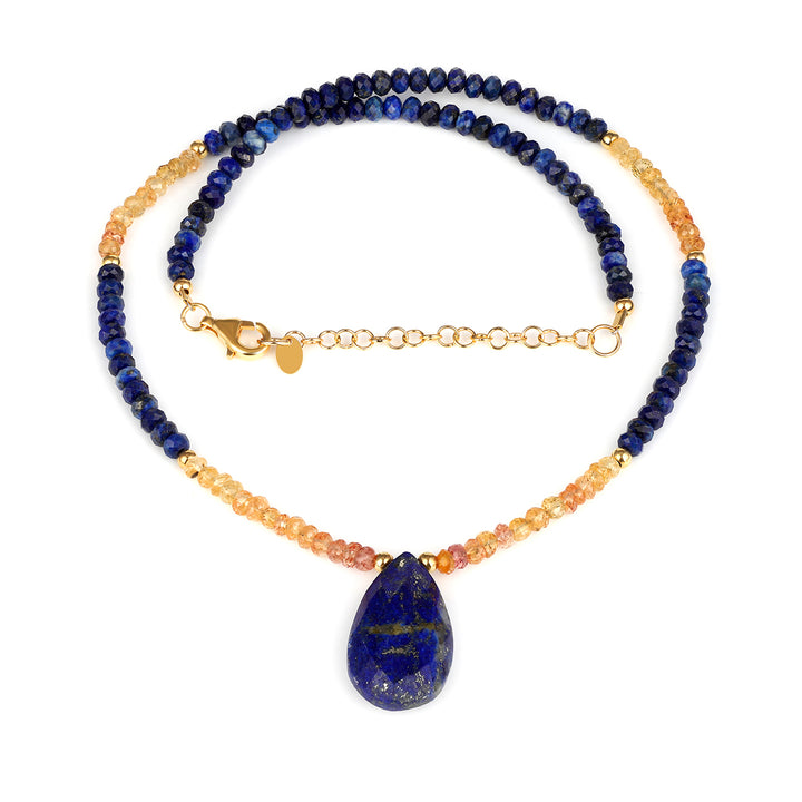 Imperial Topaz and Lapis Lazuli Beads Pendant Necklace