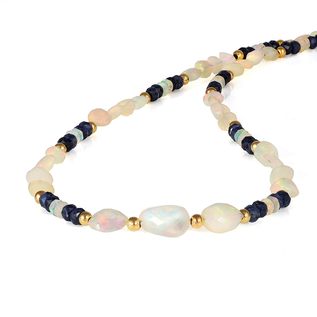 Ethiopian Opal and Blue Sapphire Silver Necklace