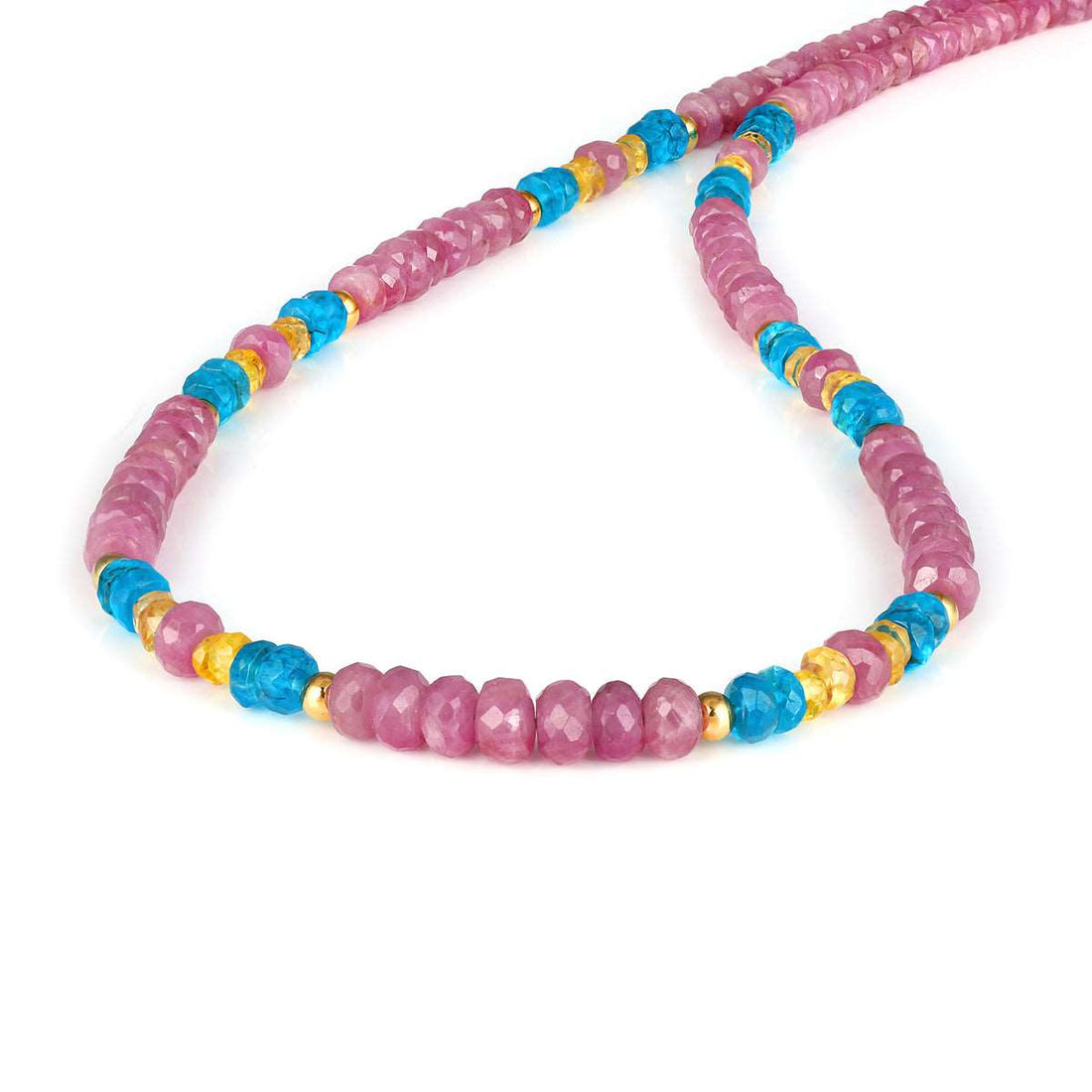Apatite, Pink and Yellow Sapphire Silver Necklace