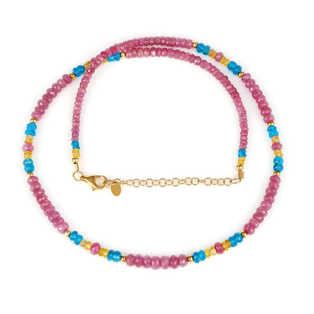 Apatite, Pink and Yellow Sapphire Silver Necklace
