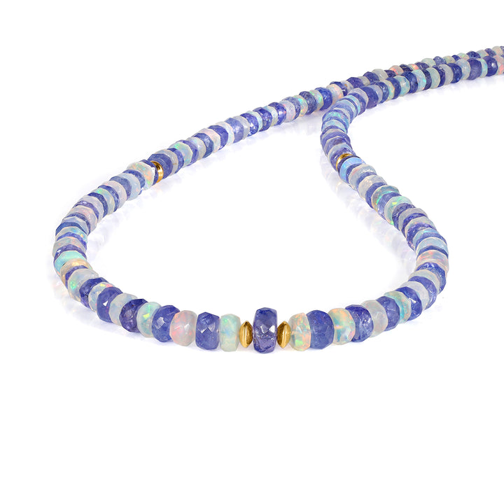 Ethiopian Opal and Tanzanite Beads Silver Necklace