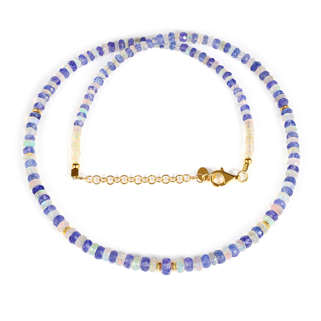 Ethiopian Opal and Tanzanite Beads Silver Necklace