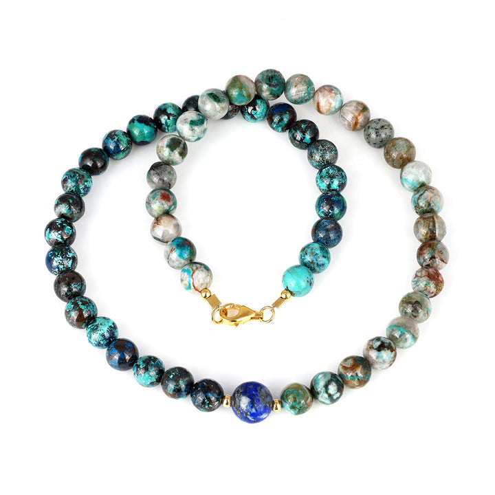 Chrysocolla and Lapis Lazuli Unisex Silver Necklace