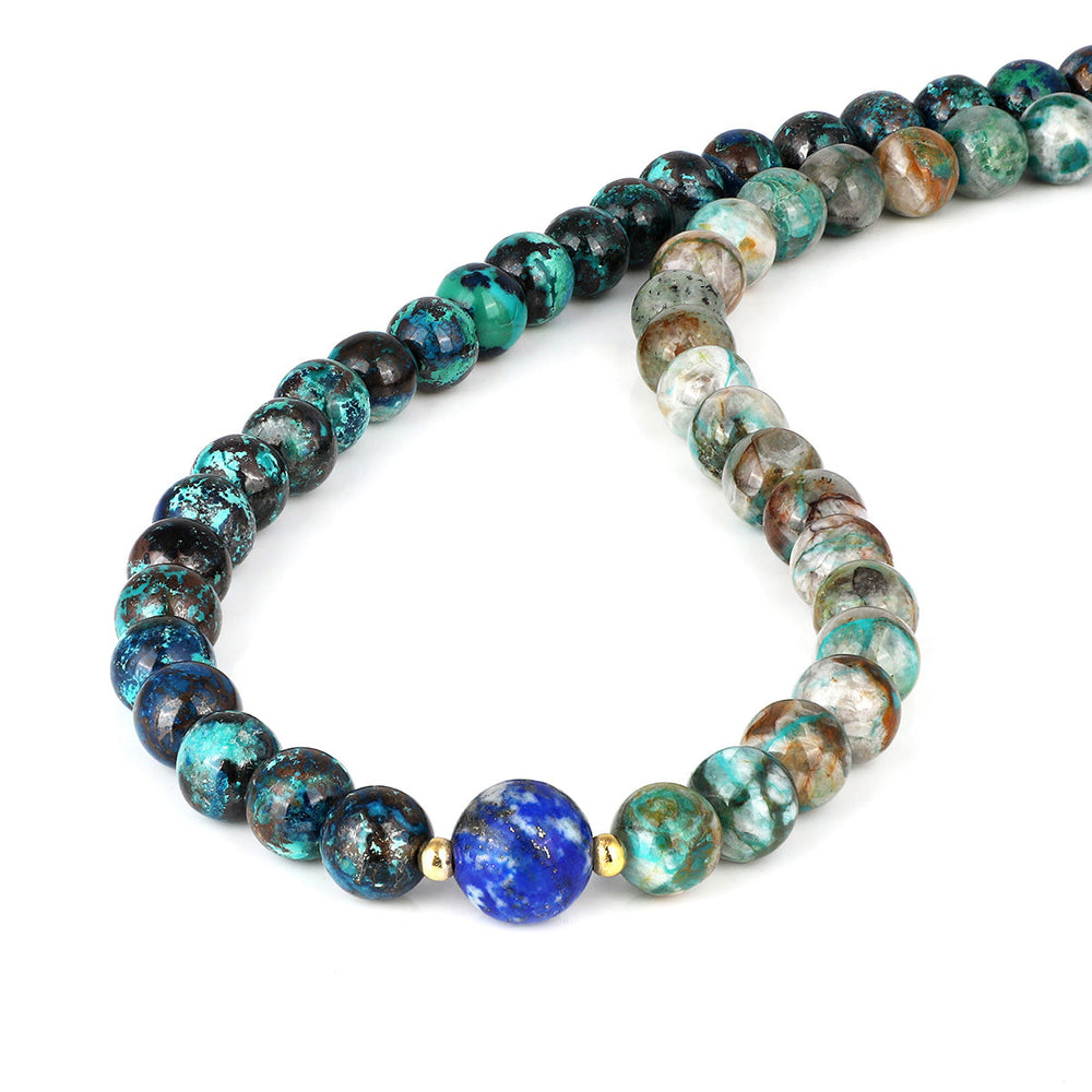 Chrysocolla and Lapis Lazuli Unisex Silver Necklace