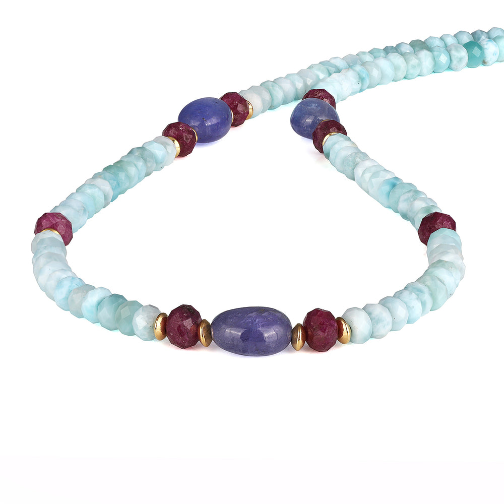 Larimar, Ruby and Tanzanite Silver Necklace