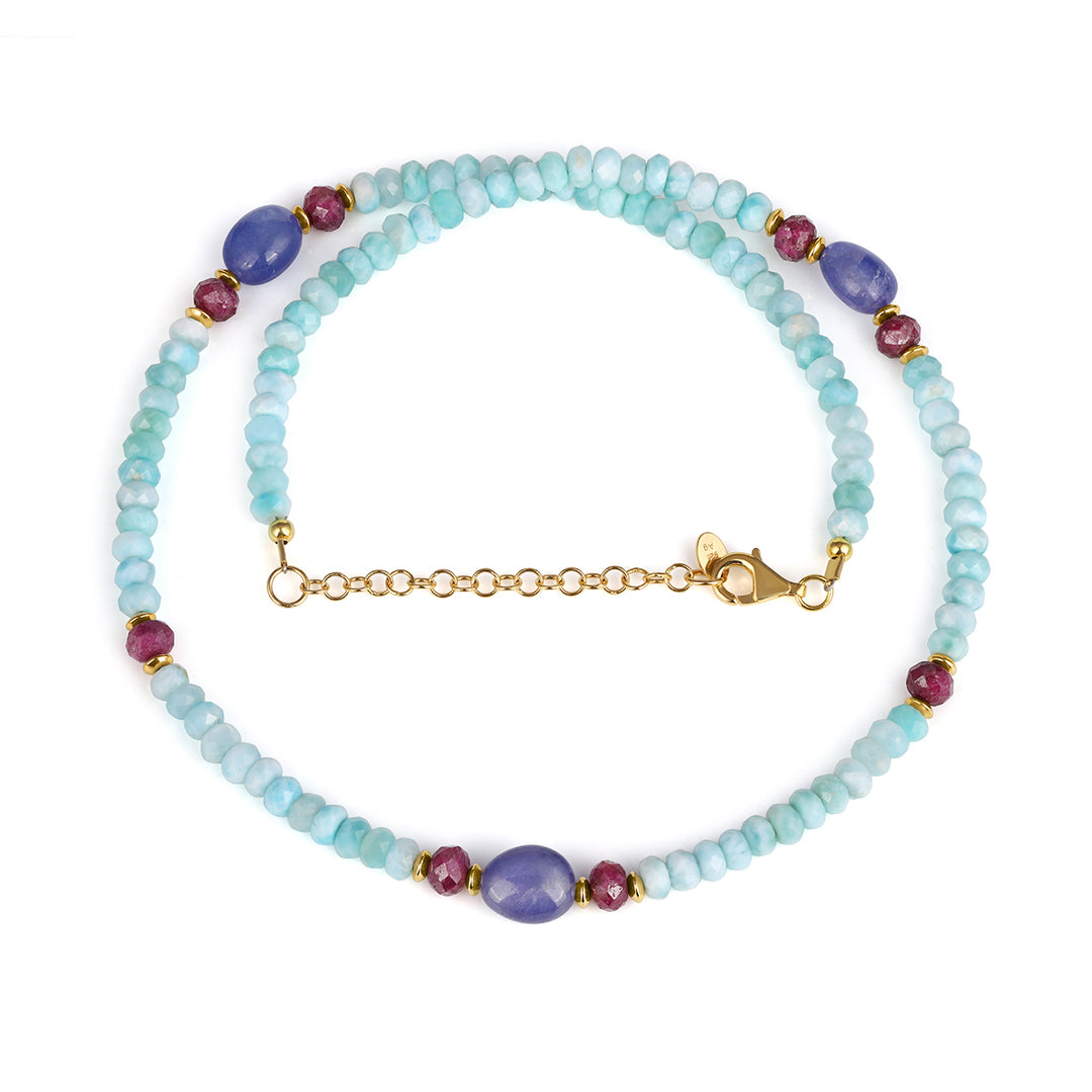 Larimar, Ruby and Tanzanite Silver Necklace