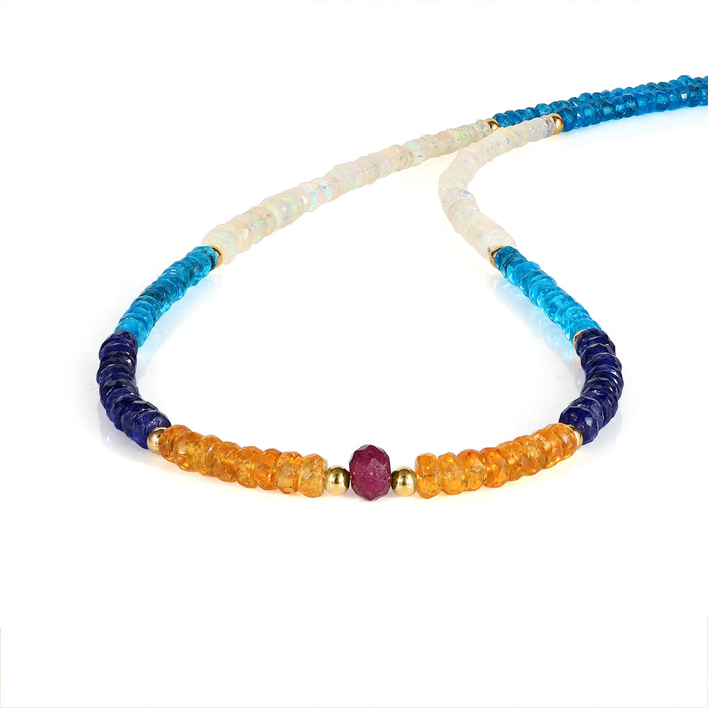 Multi Gemstone Beads Sterling Silver Necklace