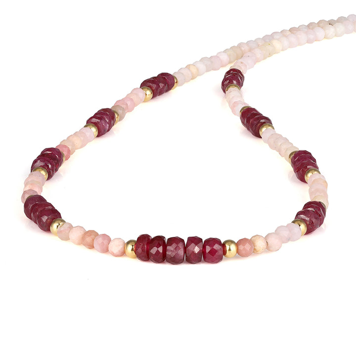 Ruby and Pink Opal Silver Necklace