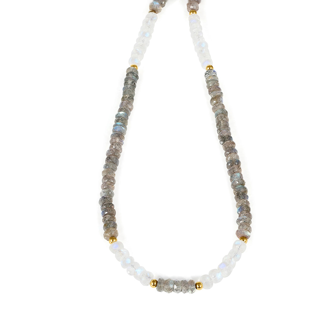 Rainbow Moonstone and Labradorite Silver Necklace