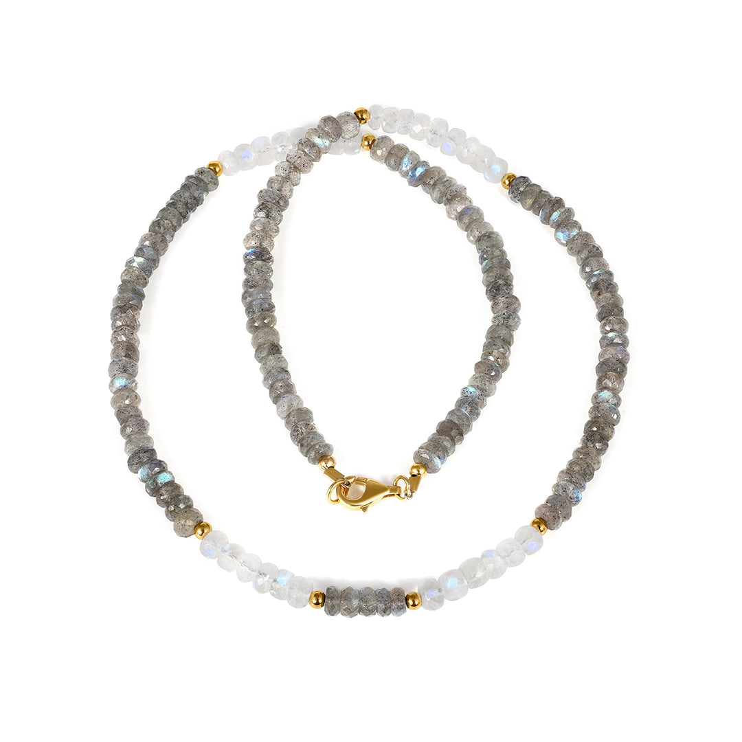 Rainbow Moonstone and Labradorite Silver Necklace