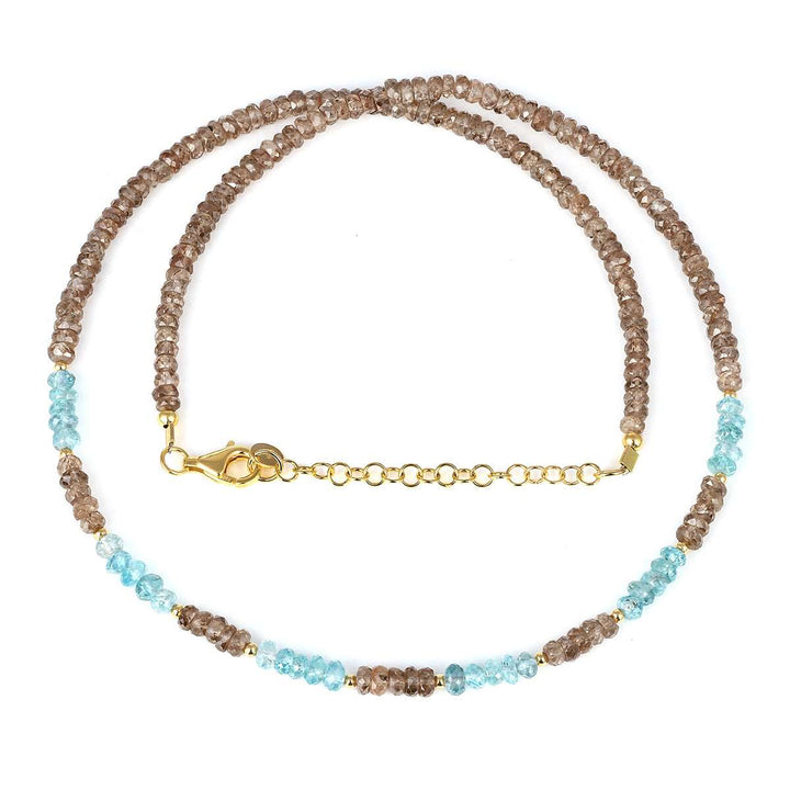 Blue and Brown Zircon Silver Necklace