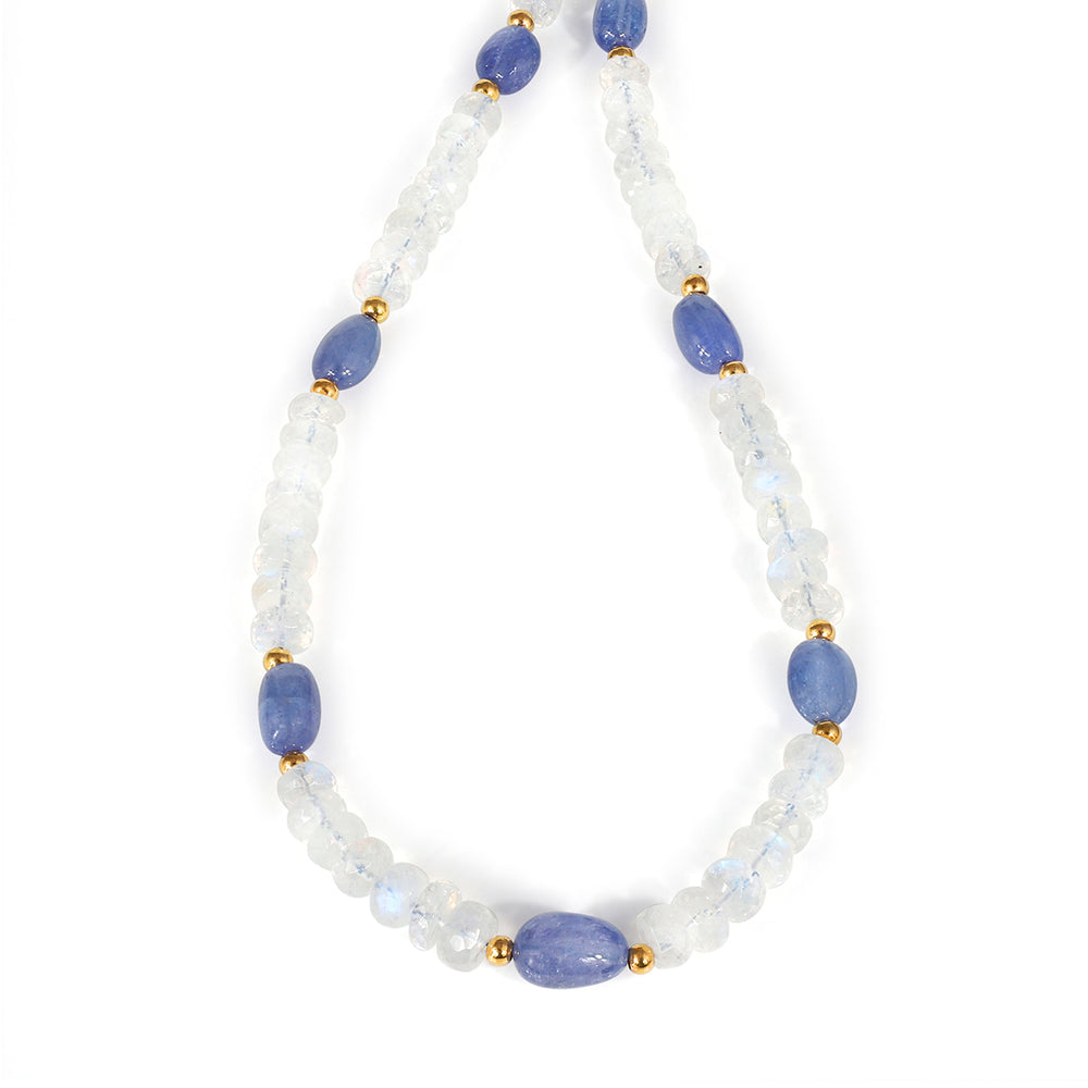 Rainbow Moonstone and Tanzanite Silver Necklace