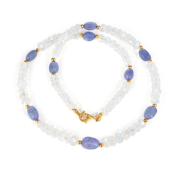 Rainbow Moonstone and Tanzanite Silver Necklace