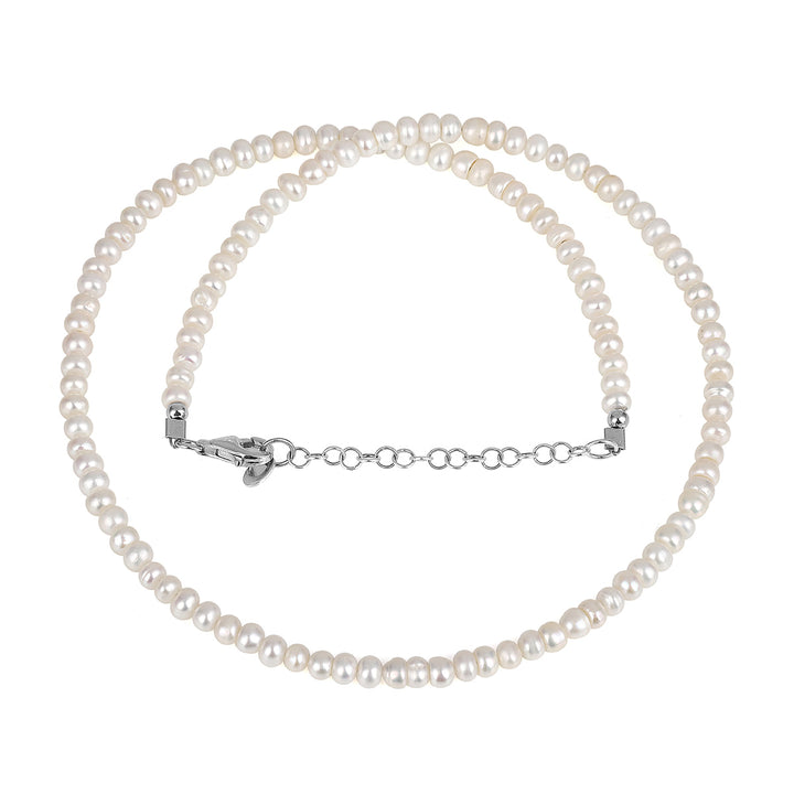 Pearl Rondelle Beads Silver Necklace