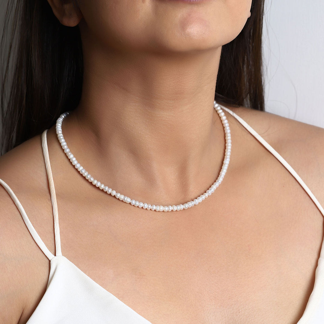 Pearl Rondelle Beads Silver Necklace