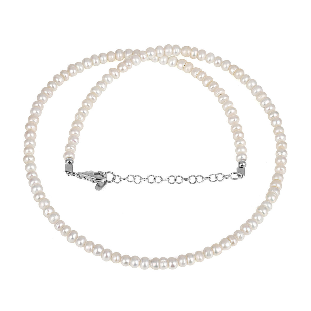 Pearl Rondelle Beads Unisex Silver Necklace