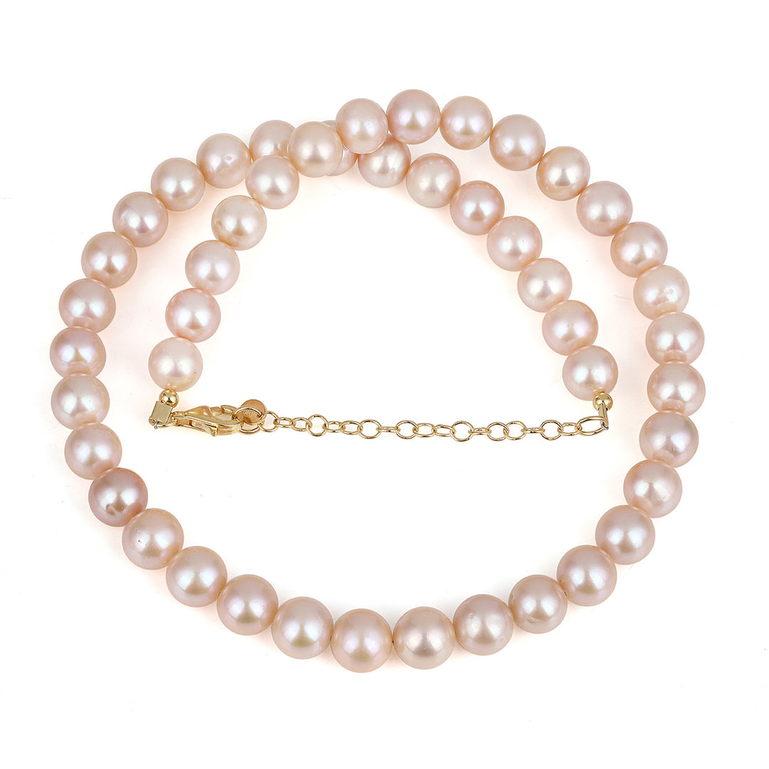 Pink Pearl Round Beads Silver Necklace