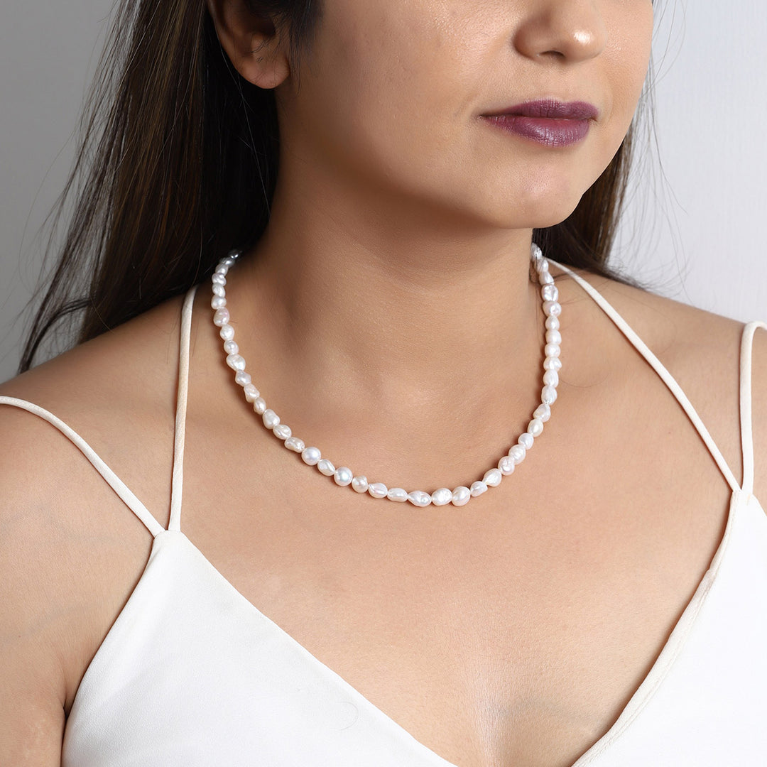 Cultured Pearl Beads Silver Necklace