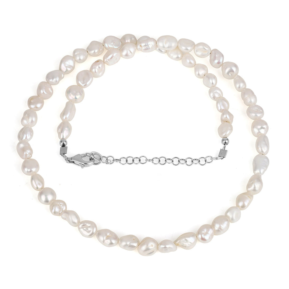 Cultured Pearl Beads Unisex Silver Necklace