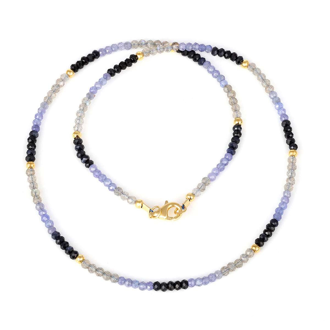 Blue Sapphire, Tanzanite and Labradorite Silver Necklace