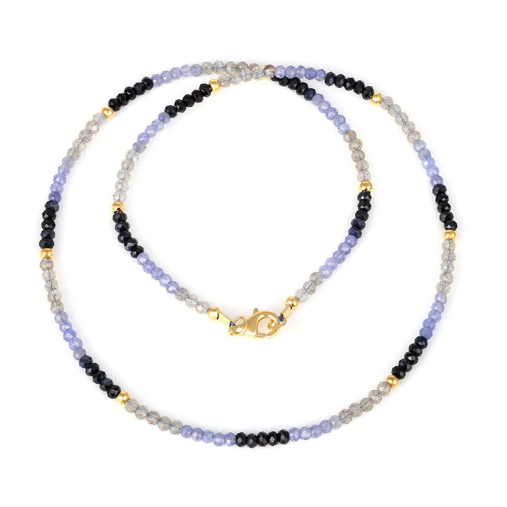 Blue Sapphire, Tanzanite and Labradorite Silver Necklace