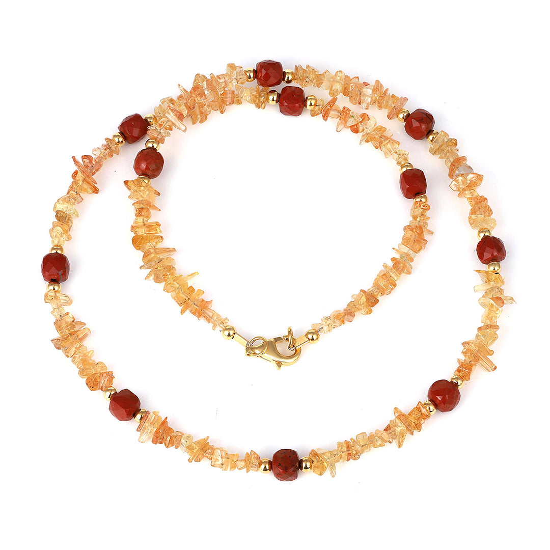 Imperial Topaz and Red Jasper Silver Necklace