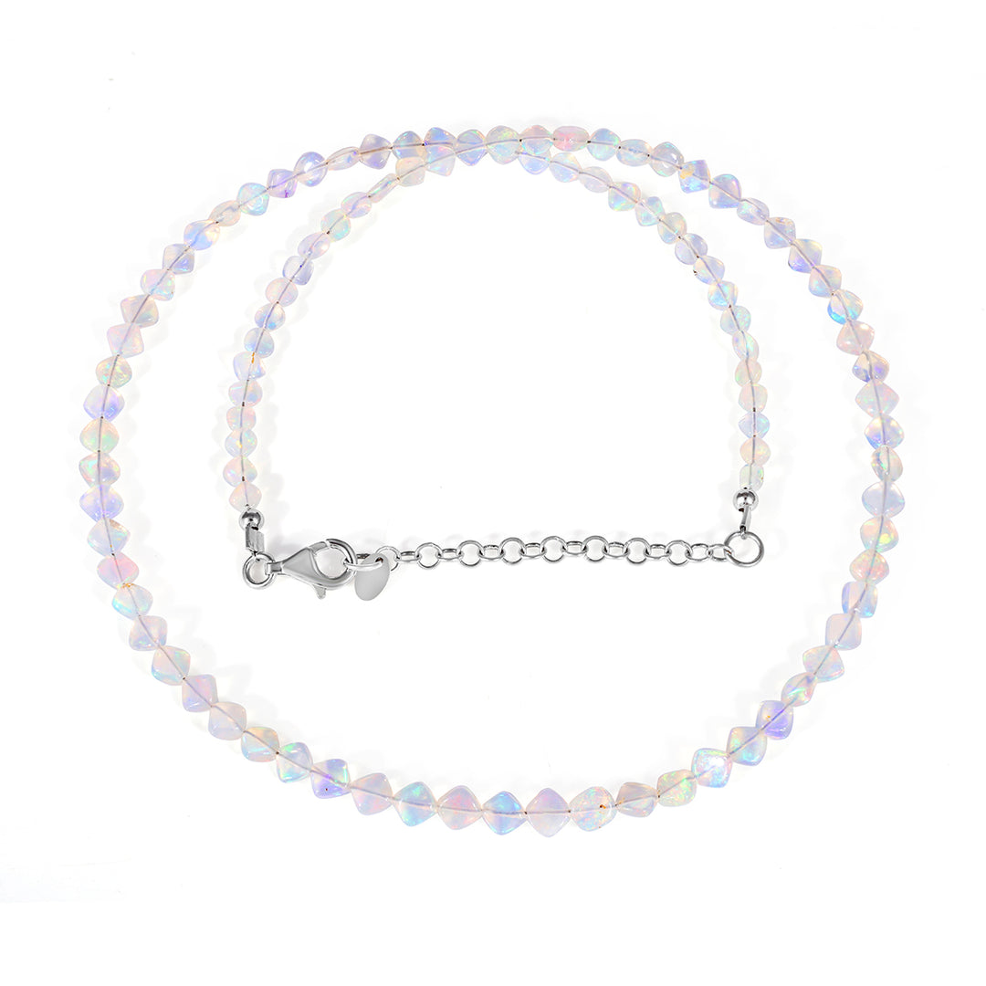 Ethiopian Opal Cushion Beads Silver Necklace