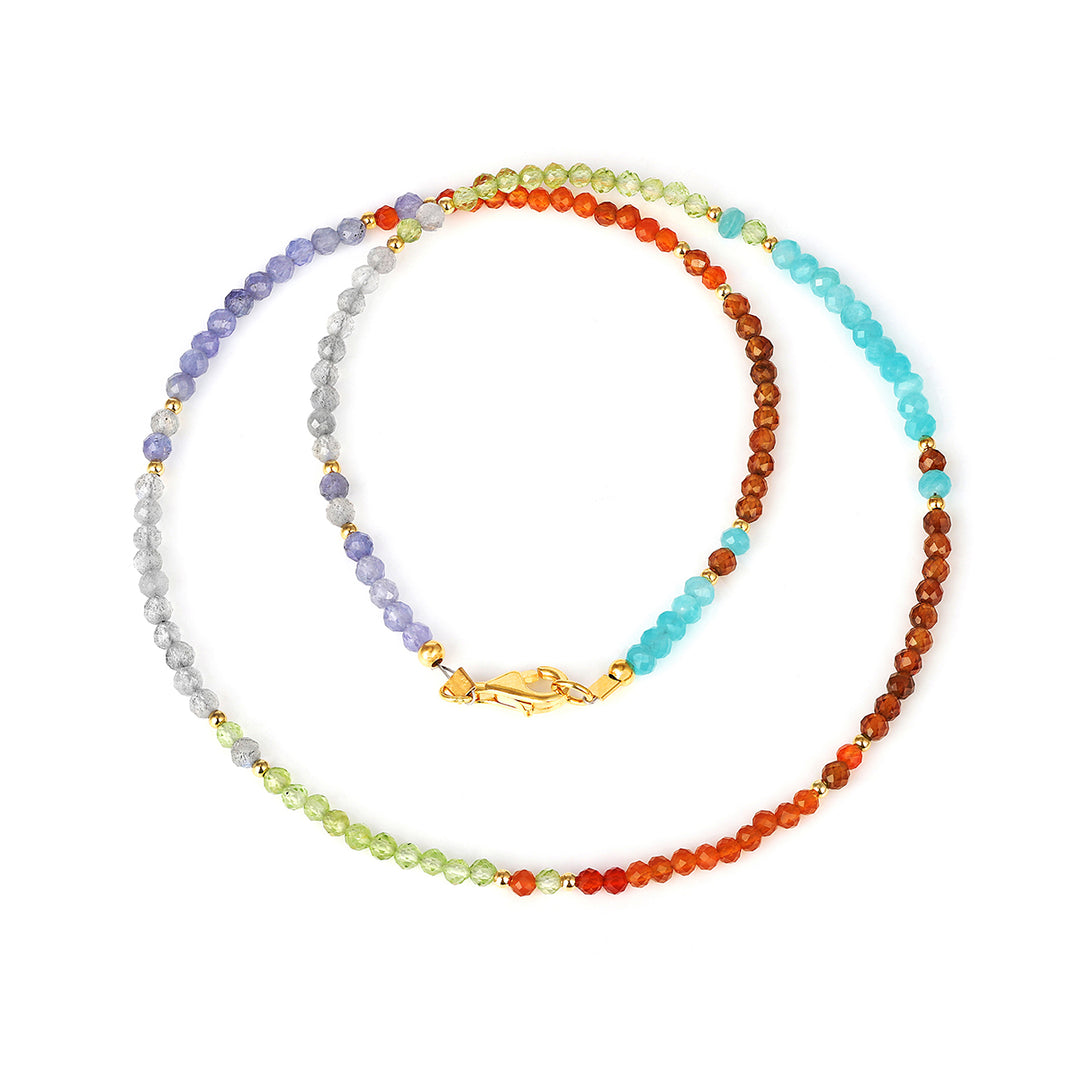 Multi Gemstone Silver Choker Necklace