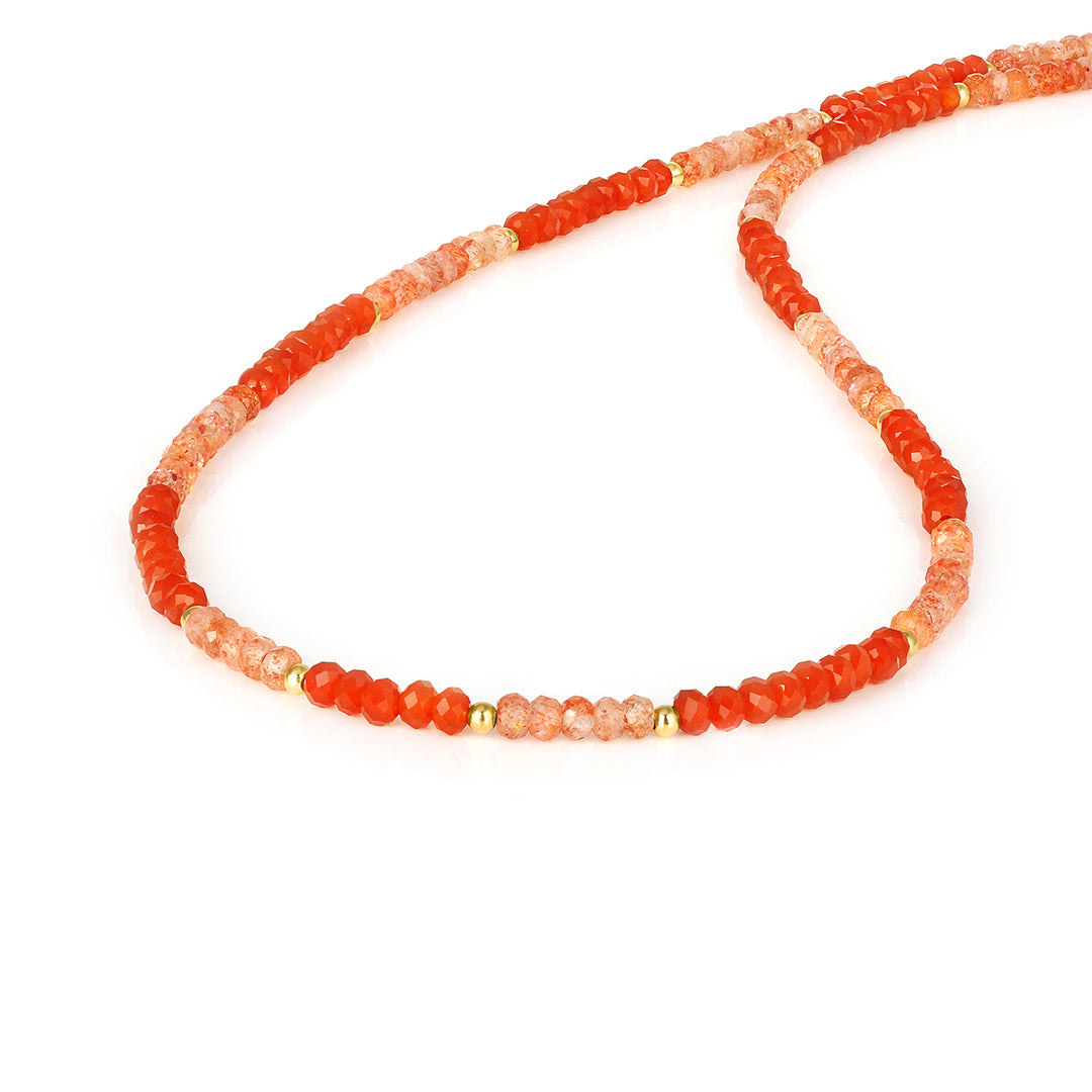 Red Onyx and Sunstone Silver Necklace