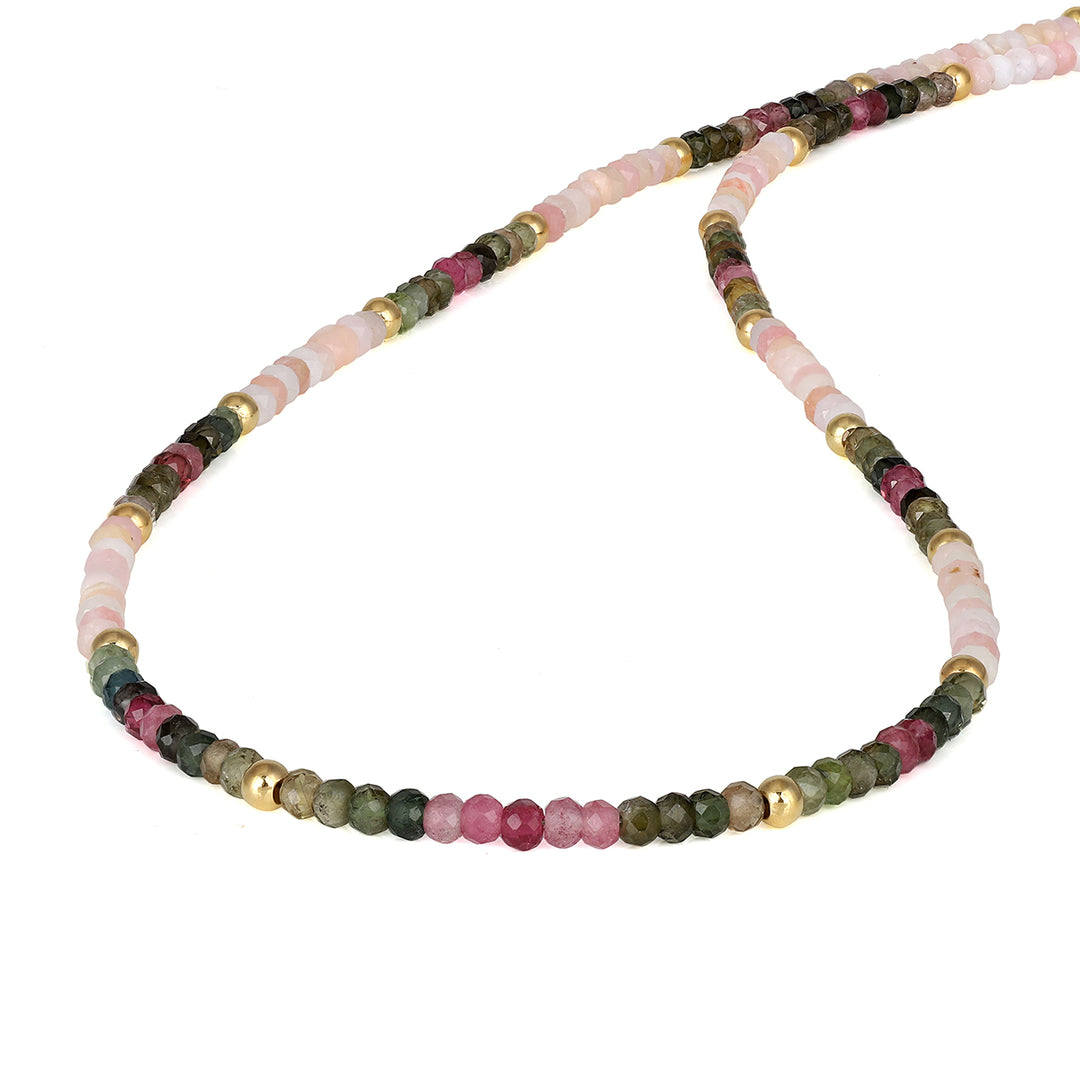 Multi Tourmaline and Pink Opal Silver Necklace