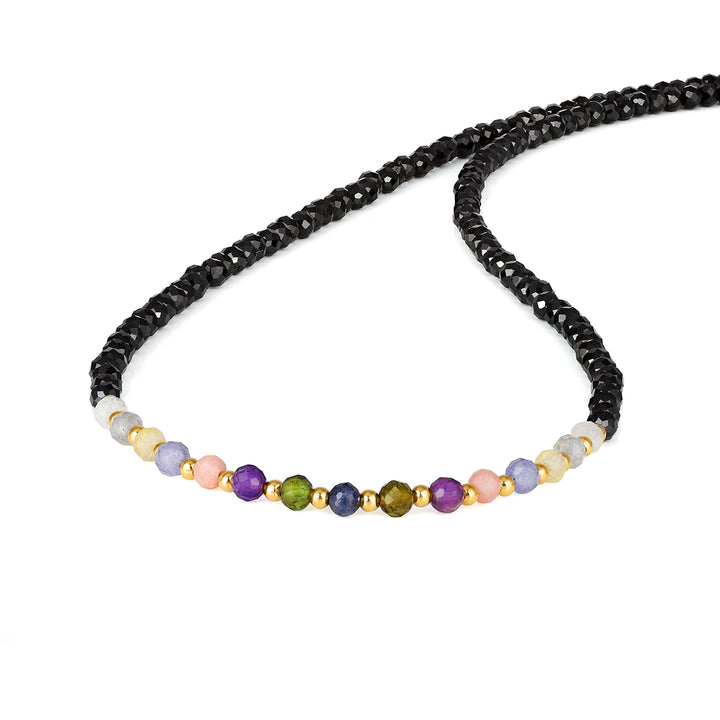 Black Spinel and Multi Stone Silver Necklace