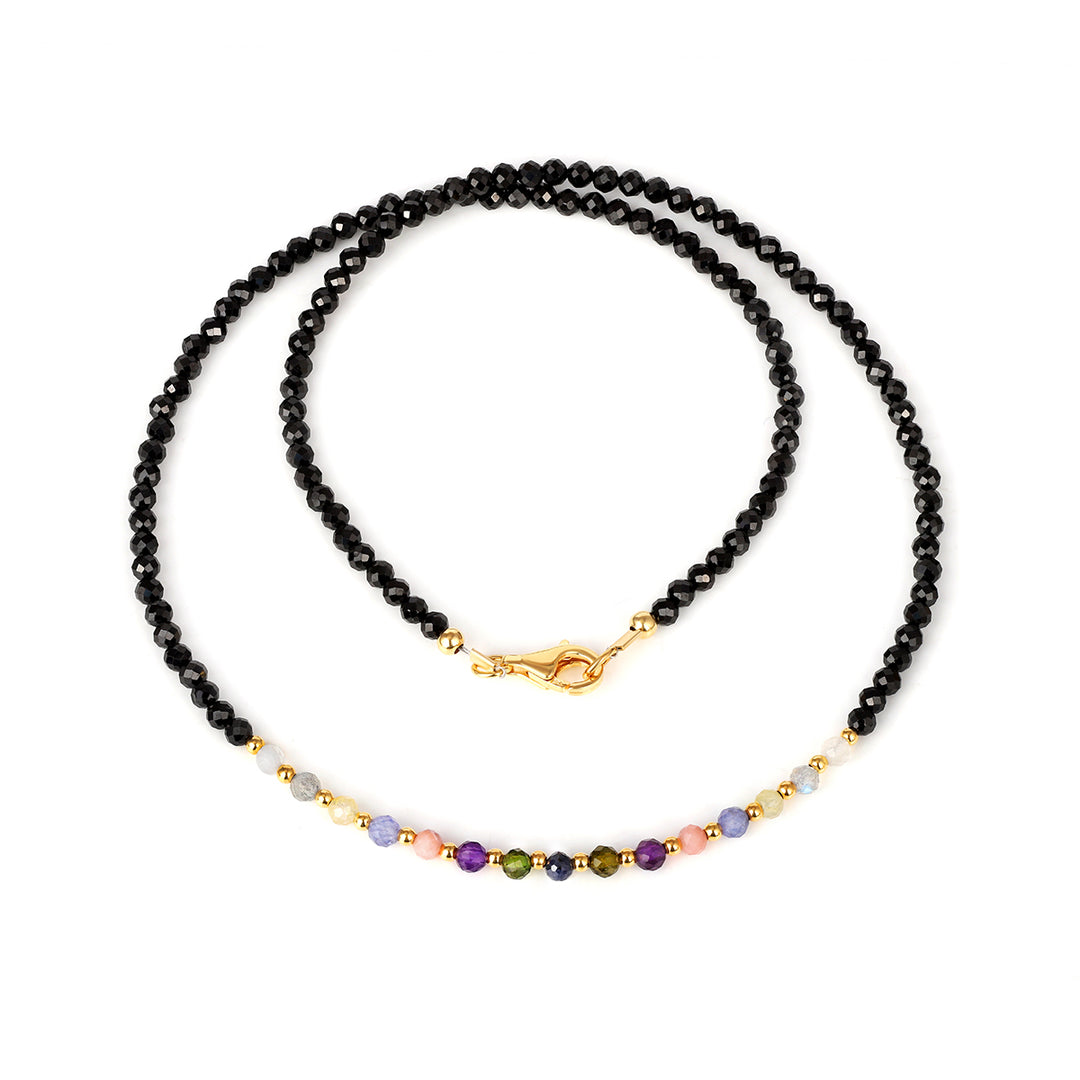 Black Spinel and Multi Stone Silver Necklace