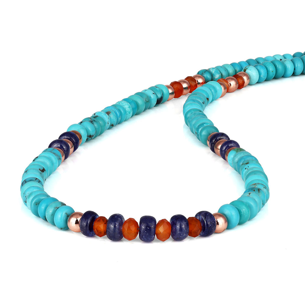 Turquoise, Carnelian, Sapphire and Hematite Silver Necklace