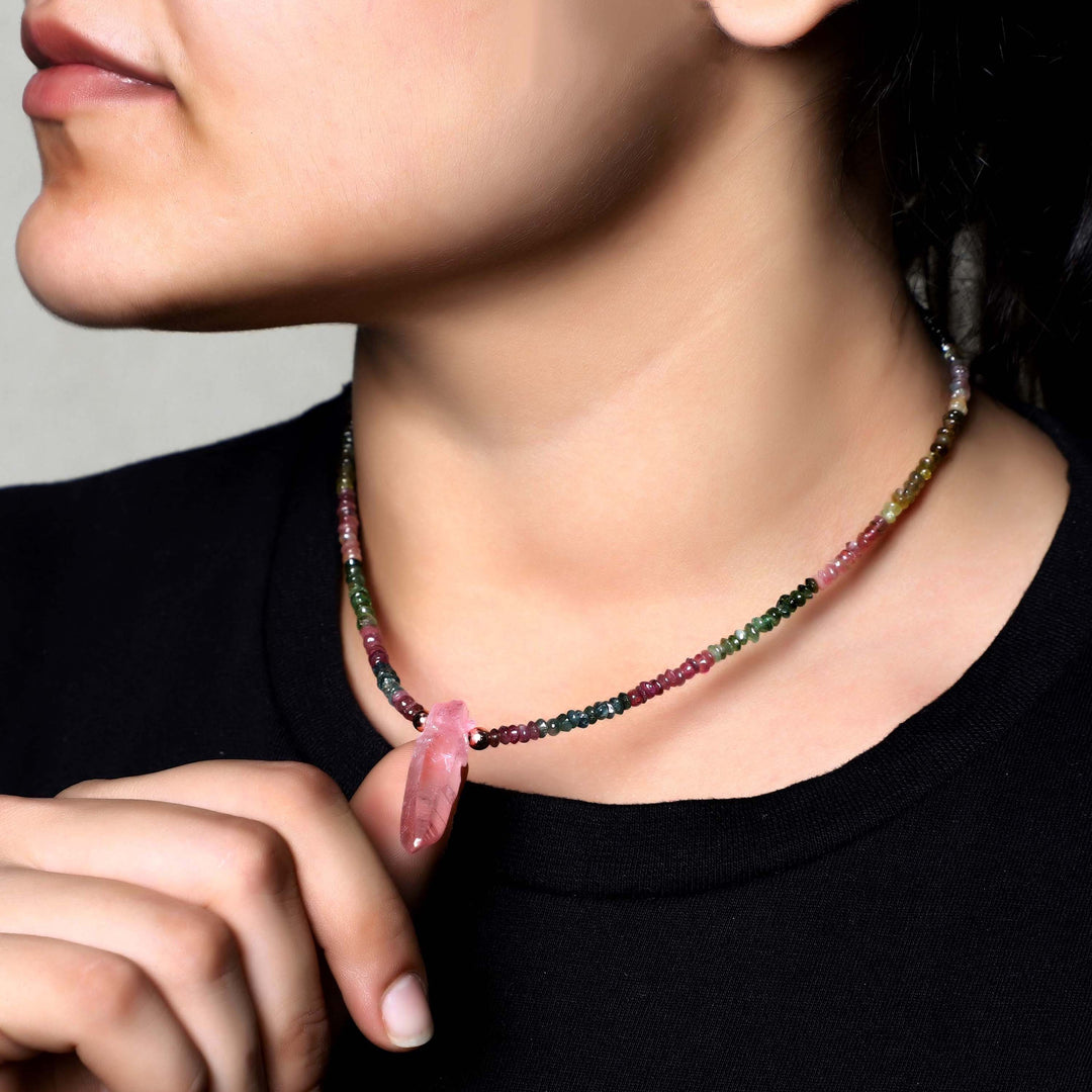 Multi Tourmaline and Pink Mystic Quartz Necklace