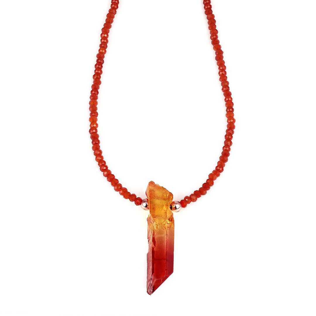 Red Onyx and Mystic Quartz Pendant Silver Necklace