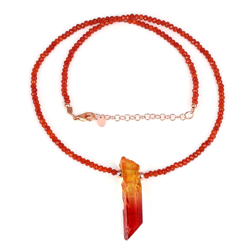 Red Onyx and Mystic Quartz Pendant Silver Necklace