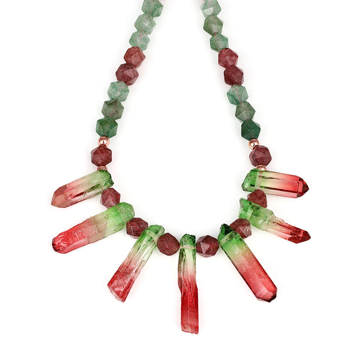 Strawberry and Mystic Quartz Silver Necklace