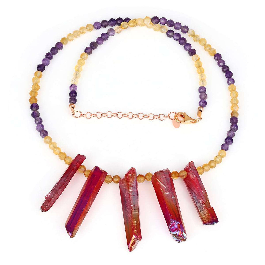 Amethyst, Citrine and Mystic Quartz Silver Necklace